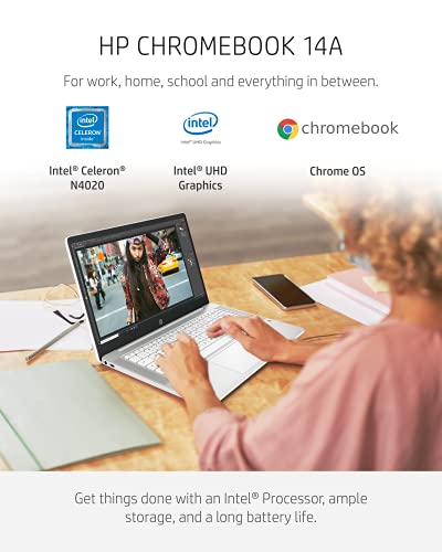 HP Chromebook 14 Laptop, Intel Celeron Processor, 4 GB RAM, 32 GB eMMC, 14” FHD (1920 x 1080) Chrome OS, Webcam & Dual Mics, Work, Entertainment, School, Long Battery Life (14a-na0170nr, 2021)