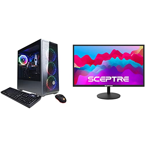 CYBERPOWERPC Gamer Xtreme VR Gaming PC, Intel Core i5-11400F 2.6GHz, 8GB DDR4 & Sceptre 27-Inch FHD LED Gaming Monitor 75Hz 2X HDMI VGA Build-in Speakers, Ultra Slim Metal Black