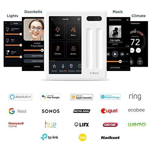 Brilliant Smart Home Control (3-Switch Panel) — Alexa Built-In & Compatible with Ring, Sonos, Hue, Google Nest, Wemo, SmartThings, Apple HomeKit — In-Wall Touchscreen Control for Lights, Music, & More