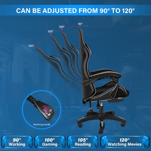 YSSOA FNGAMECHAIR01 Gaming Office High Back Computer Ergonomic Adjustable Swivel Chair with Headrest and Lumbar Support, with footrest, Black/Grey