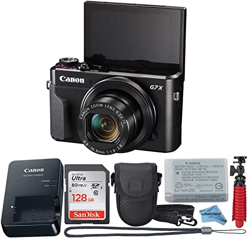 Canon Powershot G7X Mark II Point & Shoot Digital Camera + SanDisk 128GB + Accessory Bundle + Inspire Digital Cloth