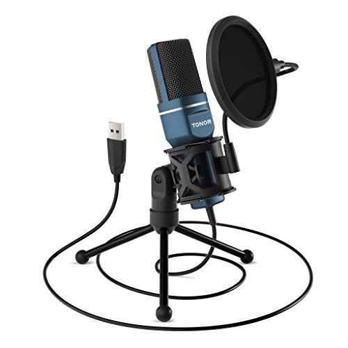 USB Microphone, TONOR Computer Cardioid Condenser PC Gaming Mic with Tripod Stand & Pop Filter for Streaming, Podcasting, Vocal Recording, Compatible with Laptop Desktop Windows Computer, TC-777