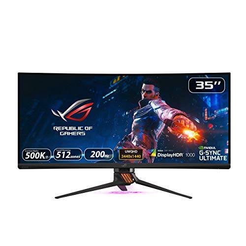 Asus ROG Swift PG35VQ 35” Curved HDR Gaming Monitor 200Hz (3440 X 1440) 2ms G-Sync Ultimate Eye Care DisplayPort HDMI USB Aura Sync HDR10 Displayhdr 1000 (Renewed)