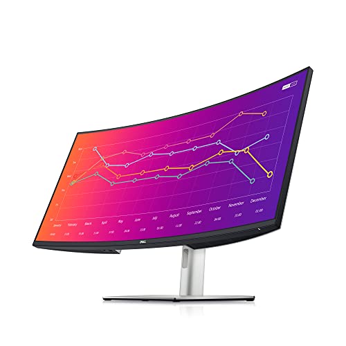 Dell U3821DW UltraSharp Curved USB-C Hub Monitor - 37.52-inch WQHD (3840 x 1600) 60Hz 2300R Curvature Display, 8ms Response time, USB-C/DP/HDMI/RJ-45, Height/Slant/Tilt/Swivel Adjustability - Silver