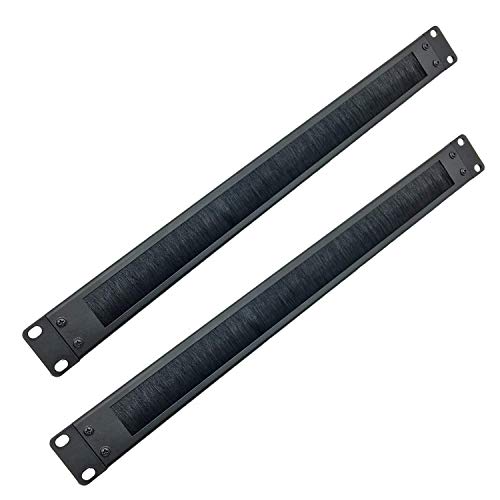 Jingchengmei 2 Pack-1U Disassembled Rack Mount Cable Management Panel with Brush for Cable Entry for 19-Inch Rack or Cabinet Black (BF01UAB2PC)