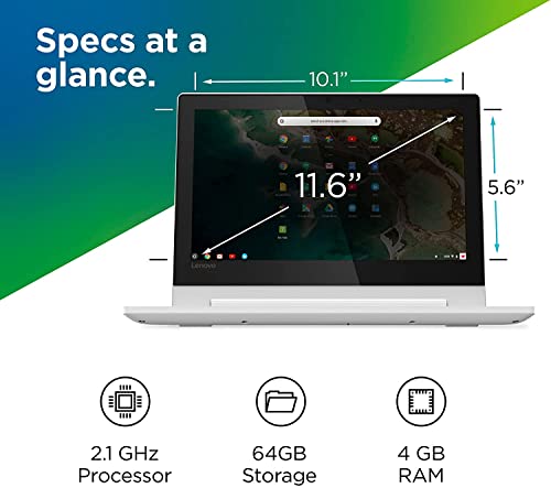 Flagship Lenovo Chromebook 11.6" HD 2 in 1 Touchscreen Laptop, MediaTek MT8173C Processor, 4GB LPDDR3, 128GB Storage Space (64 GB eMMC + 64GB Micro SD), Chrome OS, Blizzard White