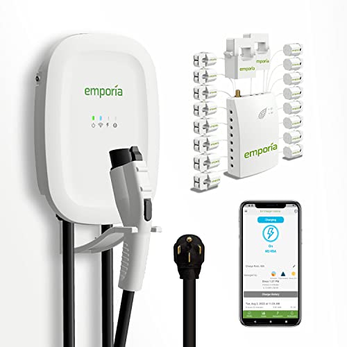 Smart 48 Amp Level 2 EV Charger with Automated Energy Management | Smart Home Energy Monitor with 16 Circuit Level Sensors