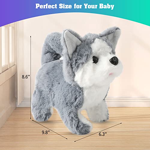 Plush Husky Dog Toy Puppy Electronic Interactive Dog - Walking, Barking, Tail Wagging, Stretching Companion Animal Toys for Kids Toddler