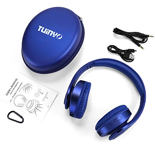 Bluetooth Headphones Wireless,TUINYO Over Ear Stereo Wireless Headset 40H Playtime with deep bass, Soft Memory-Protein Earmuffs, Built-in Mic Wired Mode PC/Cell Phones/TV-Dark Blue