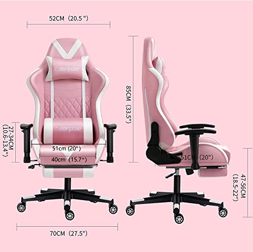 Darkecho Pink Gaming Chair with Footrest Massage Racing Office Computer Ergonomic Chair Leather Reclining Video Game Chair Adjustable Armrest High Back Gamer Chair with Headrest Lumbar Support Pink