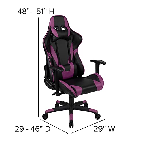 Flash Furniture X20 Gaming Chair Racing Office Ergonomic Computer PC Adjustable Swivel Chair with Fully Reclining Back in Purple LeatherSoft