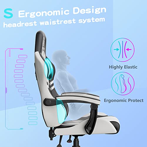 Gaming Chair, JOYFLY Gaming Chair Gamer Chair for Ergonomic PC Computer Gaming Chair for Adults with High Back, Headrest, and Lumbar Support(Black-White)