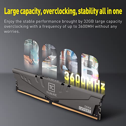 TEAMGROUP T-Create Expert overclocking 10L Samsung B-Die DDR4 32GB Kit (2 x 16GB) 3600MHz (PC4 28800) CL14 Desktop Memory Module Ram - TTCED432G3600HC14CDC01