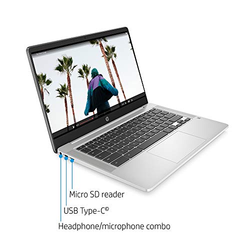 2020 HP Chromebook 14" HD Laptop Computer, Intel Quad-core Pentium Silver N5000 Processor, 4GB RAM, 64GB eMMC, B&O Audio, HD Webcam, Long Battery Life, USB-C, Chrome OS, Grey, 128GB SnowBell USB Card