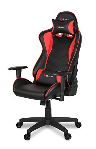 Arozzi - Forte PU Leather Ergonomic Computer Gaming/Office Chair with Recliner, Swivel, Tilt, Rocker, Adjustable Height and Adjustable Lumbar and Neck Support Pillows - Black - Red Accents