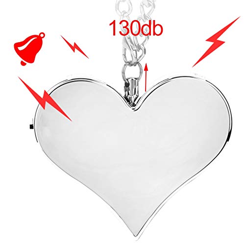 Personal Alarm – Heart Shape Safe Sound Personal Alarm Keychain for Women Kids, 130 DB Loud Siren Song Alarm Keychain ( Silver)