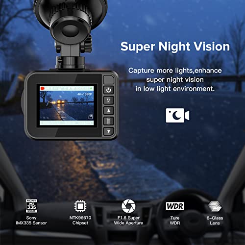 4K Dash Cam Front and Rear, Dual Dash Cam Built-in WiFi GPS Front 4K/2.5K Rear 1080P Dash Camera Car Dashboard Camera Recorder, Sony Sensor, Supercapacitor , Included 32GB Card, Support 256GB Max