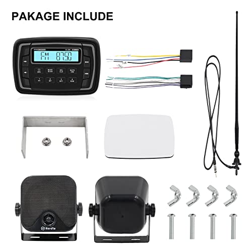 Herdio Waterproof Marine Radio Set,Car AM/FM Radio Stereo Receiver + 4 Inches Marine Seakers+Marine Antenna, for Golf Cart UTV ATV Motorcycle Boat Heavyduty Powersports Car Vehicles