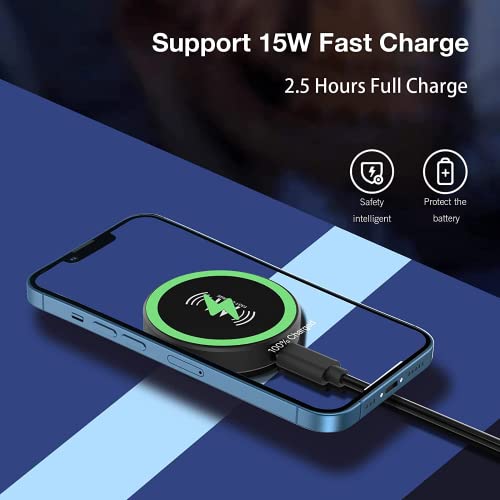 KKM Magnetic Wireless Charger, Compatible with MagSafe Charger, 15W Fast Charging Pad for iPhone 13/13 Pro/13 Pro Max/13 mini/12/12 Pro/12 Pro Max /12 Mini AirPods Pro (Include Adapter)