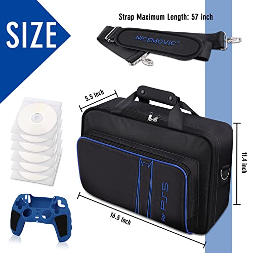 NICEMOVIC PS5 Carrying Case, PS5 Bag Travel Carry Case for Storage Protective PS5 Console Disc/Digital Edition, Playstation 5 Accessories PS5 Case Travel Bag, with Controller Skin and Game CD Sleeves