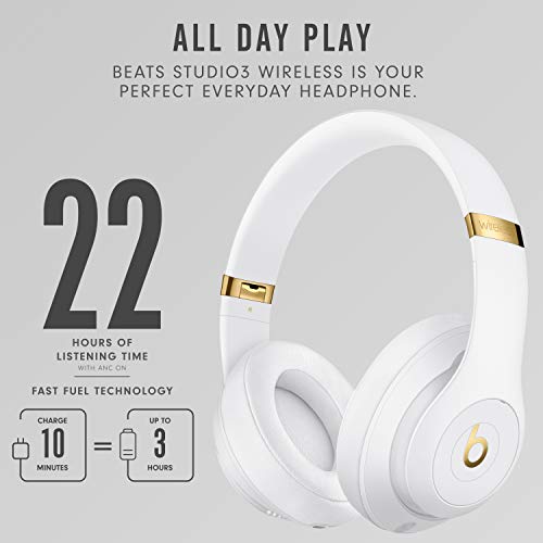 Beats Studio3 Wireless Noise Cancelling Over-Ear Headphones - Apple W1 Headphone Chip, Class 1 Bluetooth, 22 Hours of Listening Time, Built-in Microphone - White (Latest Model)