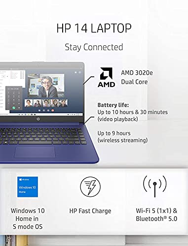 2022 Newest HP 14" HD Laptop Light-Weight, AMD 3020e(Up to 2.6GHz), 8GB RAM, 128GB SSD + 64GB eMMC, 1 Year Office 365, WiFi, Bluetooth 5, USB Type-A&C, HDMI, Webcam w/Ghost Manta Accessories