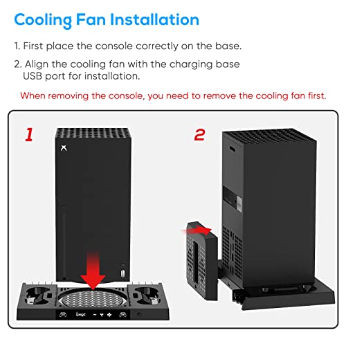 Upgraded Cooling Stand for Xbox Series X with Charging Station, MENEEA Charger Stand for Controller with 2 Cooler System for XBSX Console, Headset Hook & Game Slots, for Xbox Series X Accessories Kit