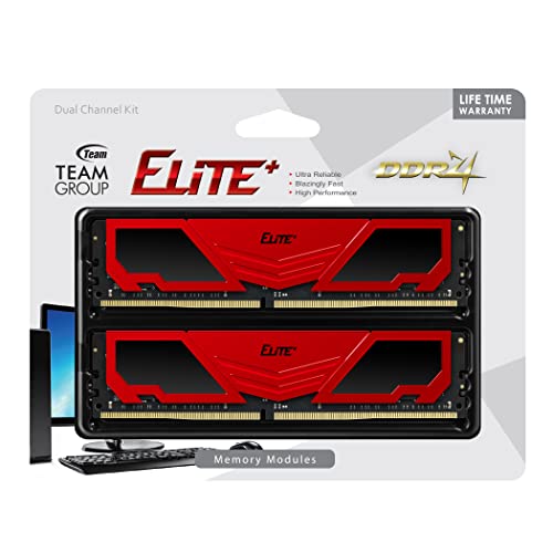 TEAMGROUP Elite Plus DDR4 64GB Kit (2 x 32GB) 3200MHz PC4-25600 CL22 Unbuffered Non-ECC 1.2V U-DIMM 288 Pin PC Computer Desktop Memory Module Ram Upgrade (Red) - TPRD464G3200HC22DC01
