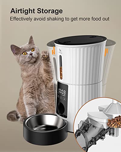 Petory Automatic Cat Feeders Wi-Fi - 4L Dry Food Dispenser for Cats and Dogs 10 Meals per Day Smart Pet Feeder with Desiccant Bag Dual Power Supply 10S Voice Recorder