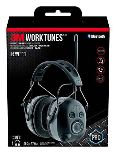 3M WorkTunes Connect + AM/FM Hearing Protector with Bluetooth Technology, Ear protection for Mowing, Snowblowing, Construction, Work Shops