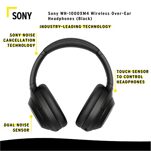 Sony WH-1000XM4 Wireless Bluetooth Noise Cancelling Over-Ear Headphones w/Sound Control (Black) & Focus Camera 10,000mAh Ultra-Portable LED Display Wireless Quick Charge Battery Bank Bundle (2 Items)