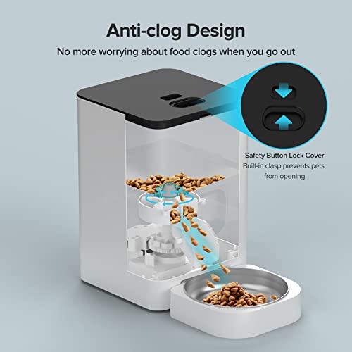 VOLUAS Automatic Pet Feeders for Cats and Dogs, Dry Food Dispenser with Desiccant Bag, Timed Cat Feeder, Programmable Portion Size Control 4 Meals Per Day, 10s Voice Recorder