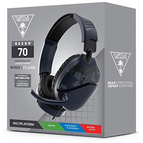 Turtle Beach Recon 70 Multiplatform Gaming Headset for Xbox Series X, Xbox Series S, Xbox One, PS5, PS4, PlayStation, Nintendo Switch, Mobile, & PC with 3.5mm-Flip-to-Mute Mic, 40mm Speakers-Blue Camo