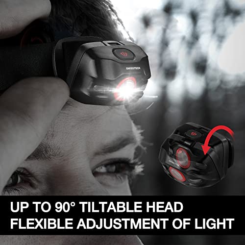 Swiss+Tech Headlamp Flashlight with 3 Modes, 300 Lumens LED Headlight with Tiltable Light, Adjustable Headband, 3 AAA Batteries, Ideal Head Lamp for Outdoors, Camping, Running, Fishing