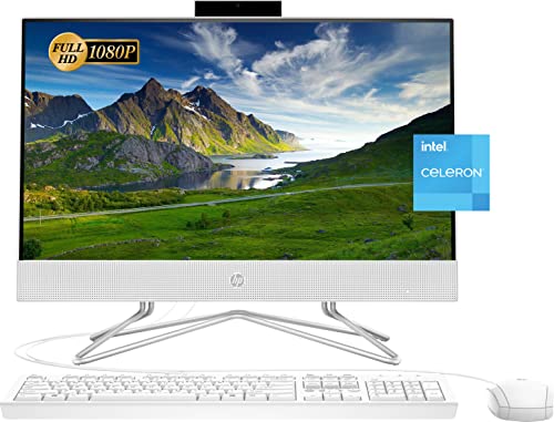 2022 Newest HP All-in-One Desktop, 21.5" FHD Display, Intel Celeron J4025 Processor, 8GB RAM, 256GB PCIe SSD, Webcam, HDMI, RJ-45, Wired Keyboard&Mouse, WiFi, Windows 11 Home, White