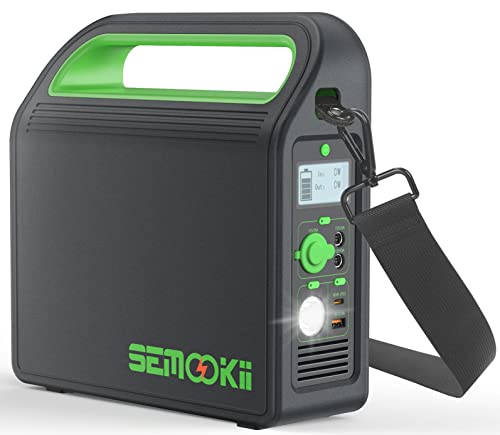 Semookii Portable Power Station 300W, 288Wh Lithium Battery Backup Power Supply with Pure Sine Wave AC Outlet, USB-C PD60W, LED Light Solar Generator with Shoulder Strap for Camping Travel Hunting Emergency CPAP