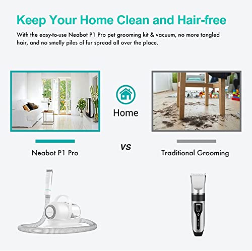 neabot P1 Pro Pet Grooming Kit & Vacuum Suction 99% Pet Hair, Professional Grooming Clippers with 5 Proven Grooming Tools for Dogs Cats and Other Animals