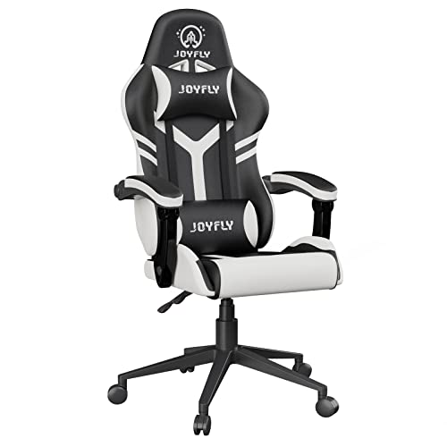 Gaming Chair, JOYFLY Gaming Chair Gamer Chair for Ergonomic PC Computer Gaming Chair for Adults with High Back, Headrest, and Lumbar Support(Black-White)