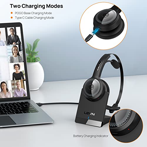 LEVN Bluetooth 5.0 Headset, Wireless Headset with Microphone (AI Noise Cancelling), 35Hrs Bluetooth Headphones with USB Dongle for PC, Suitable for Remote Work/Call Center/Zoom/Online Class/Trucker