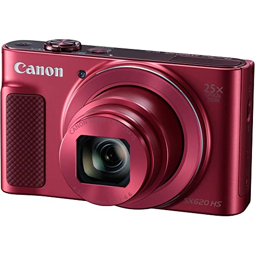 Canon PowerShot SX620 HS Digital Camera (Red) (1073C001), 2 x 64GB Card, 3 x NB13L Battery, Corel Photo Software, Charger, Card Reader, LED Light, Soft Bag + More (International Model)