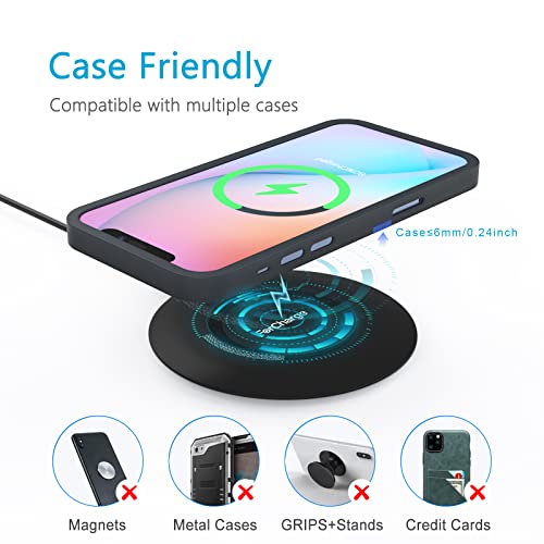 Slim Wireless Charger, 15W Fast Qi Wireless Charging Pad Compatible with iPhone 13/12/12 Pro Max/12 Mini/11/XR/X/8 Plus, Samsung Galaxy S21/S20 Ultra/S10/S9/Note 10, Pixel 5/4 XL (No Adapter)…