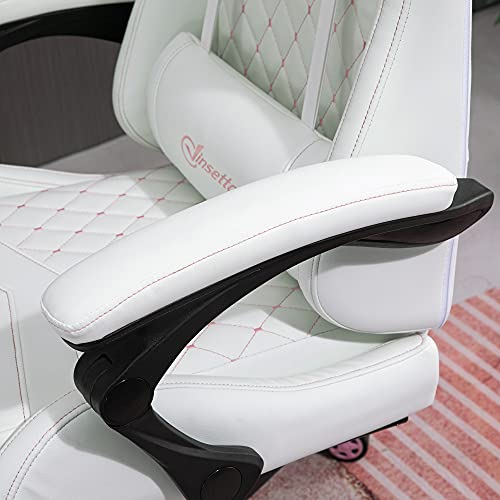 Vinsetto High Back PU Leather Gaming Chair, Racing Computer Chair with Swivel Wheels, Retractable Footrest, Headrest, Lumbar Support, and Armrest, White