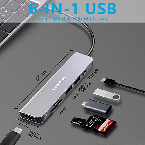 USB C Hub, Cemucel USB C Adapter HDMI, 6 in 1 Docking Station Multiport Adapter (4K HDMI USB3.0 SD/TF Card Reader 100W PD), Compatible with MacBook Pro/Air Adapters, Laptops and Other Type-C Devices