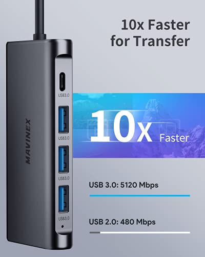 USB C Hub 9 in 1, MAVINEX 4K HDMI USB C Docking Station, 100W Power Delivery, 5Gbps USB-C Data Port, 3 USB 3.0 Ports, MicroSD/TF, 1Gbps Ethernet Adapter for MacBook, Dell XPS, More Type C Devices