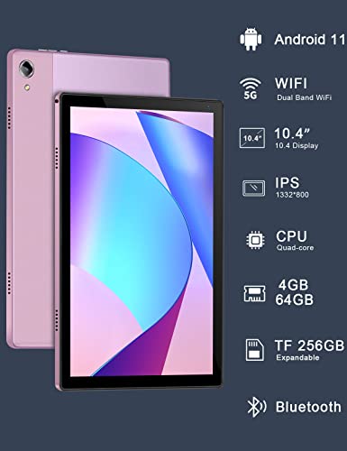 Android 11.0 Tablet 10.4 inch 4G LTE 5G WiFi 4GB RAM 64GB / 256GB Expandable GMS Certified Tablet PC 6500mAh Camera Netflix/Bluetooth/GPS/Dual SIM Tablets (Pink)