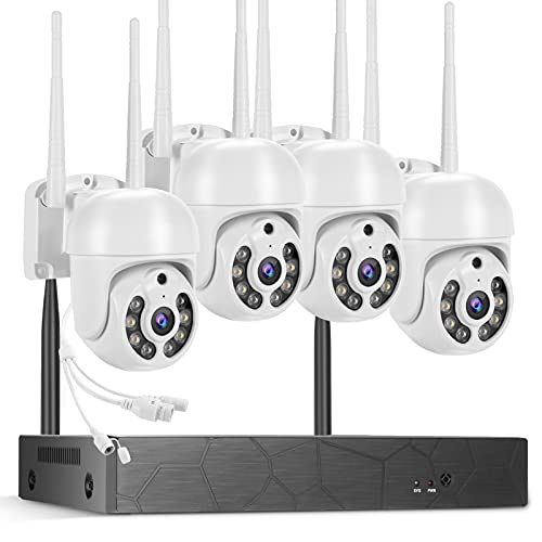 2K Wireless Home Security Camera System 8CH NVR 4PCS Outdoor WiFi Surveillance PT Camera with Night Vision, Weatherproof, Motion Alert, Remote Access,No Hard Disk