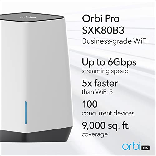 NETGEAR Orbi Pro WiFi 6 Tri-band Mesh System for Business or Home (SXK80B3) - Router with 2 Satellite Extenders | 4 SSIDs, VLAN, QoS | Coverage up to 9,000 sq. ft., 80 Devices | AX6000 (Up to 6Gbps)