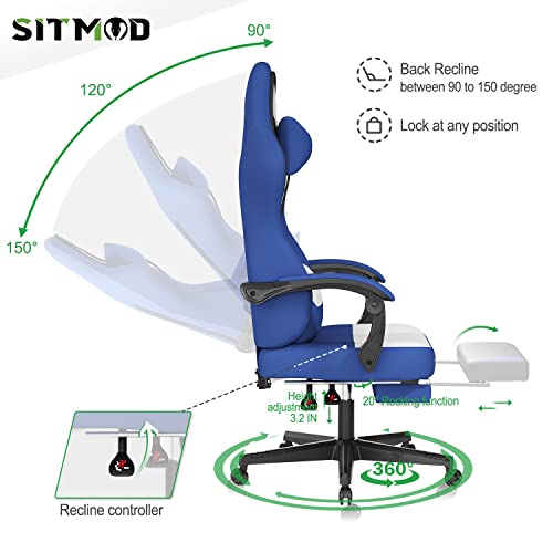 SITMOD Computer Chair Back Support Office Chair Gaming Chair Fabric Ergonomic Racing Chair with Footrest Lumbar Support Swivel Massage PC Big and Tall Gamer Chairs for Adults