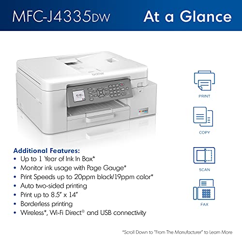 Brother MFC-J4335DW INKvestment Tank All-in-One Printer with Duplex and Wireless Printing Plus Up to 1-Year of Ink in-Box