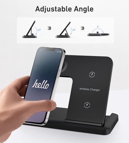 Wireless Charger, 4 in 1 Fast Charging Station Stand Compatible with iPhone 13/12/11/Pro/XS/XR/X/SE/8/8 Plus/, 18W Charger Dock for Apple Watch 7/6/SE/5/4/3/AirPods Series/Apple Pencil 1st (Black)